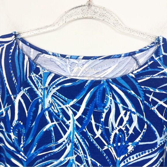 LILLY PULITZER | Blue Print Bell Sleeve Round-neck Top Women’s Size X-Small - Picture 3 of 8